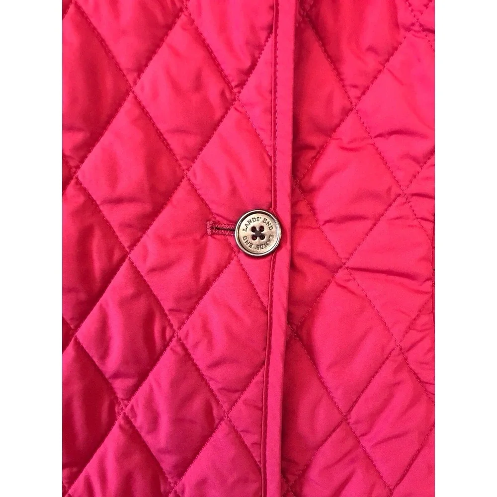 Lands End Women's Sz M 10-12 Red Quilted Puffer Full Zip Christmas  Jacket‎ Coat